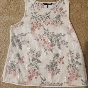 White House Black Market Floral Sequin Tank Top - White, Pink, Gray